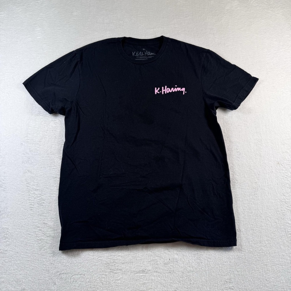 Keith Haring Shirt Mens Medium Black Pink Three Eyes‎ Smiley Graphic Tee Art